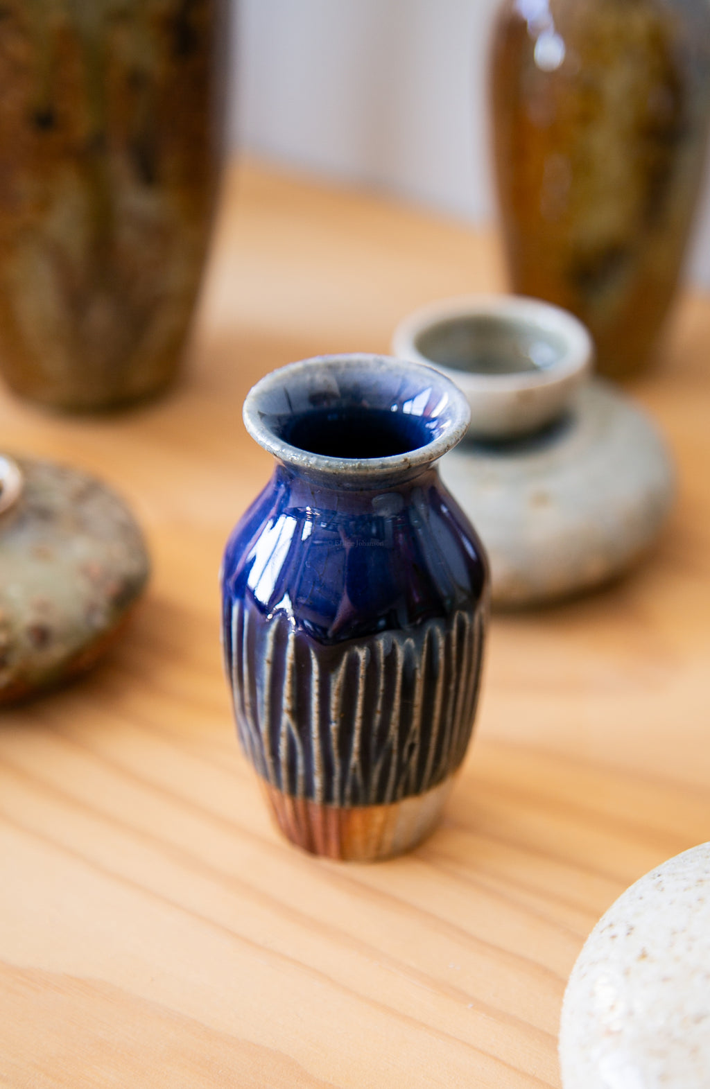 Striated Blue Bud Vase