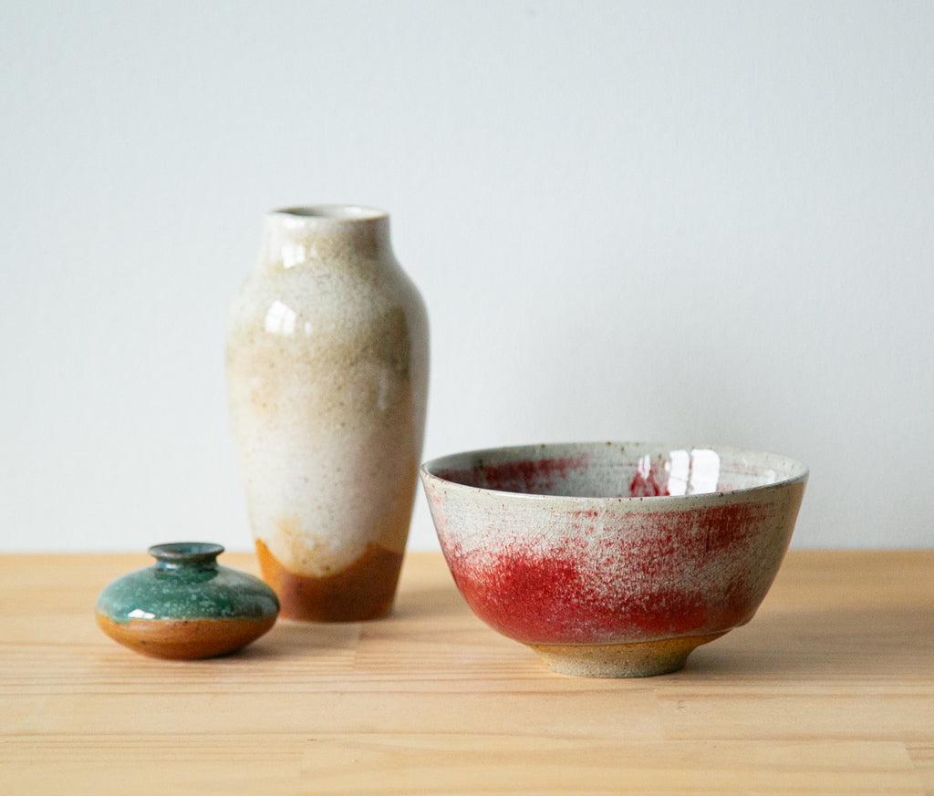 Blushing red tea bowl