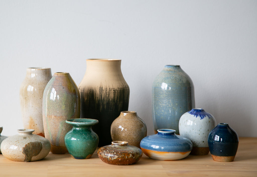 Sky blue oil jar vase