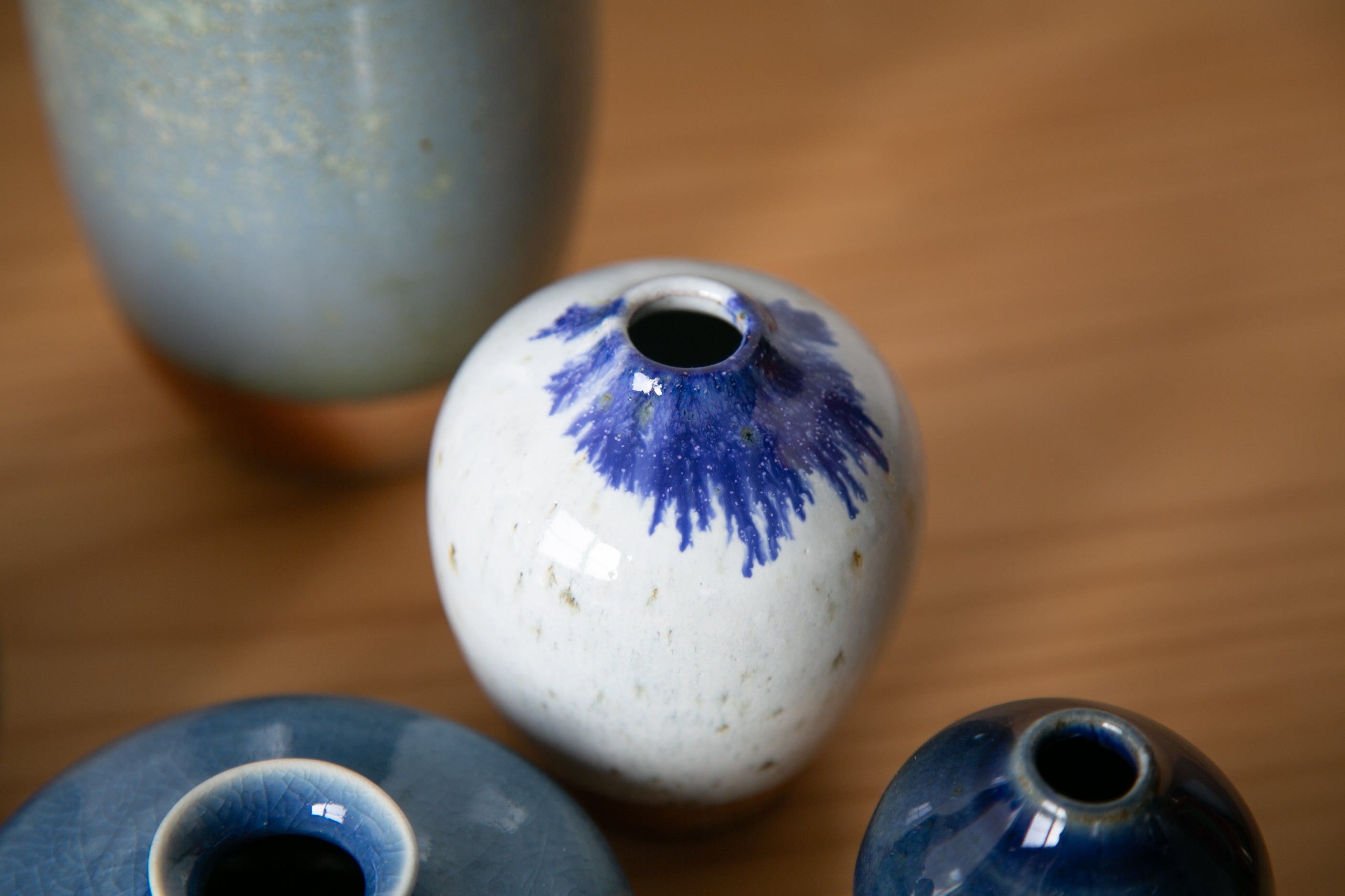 White vase with cobalt feathering