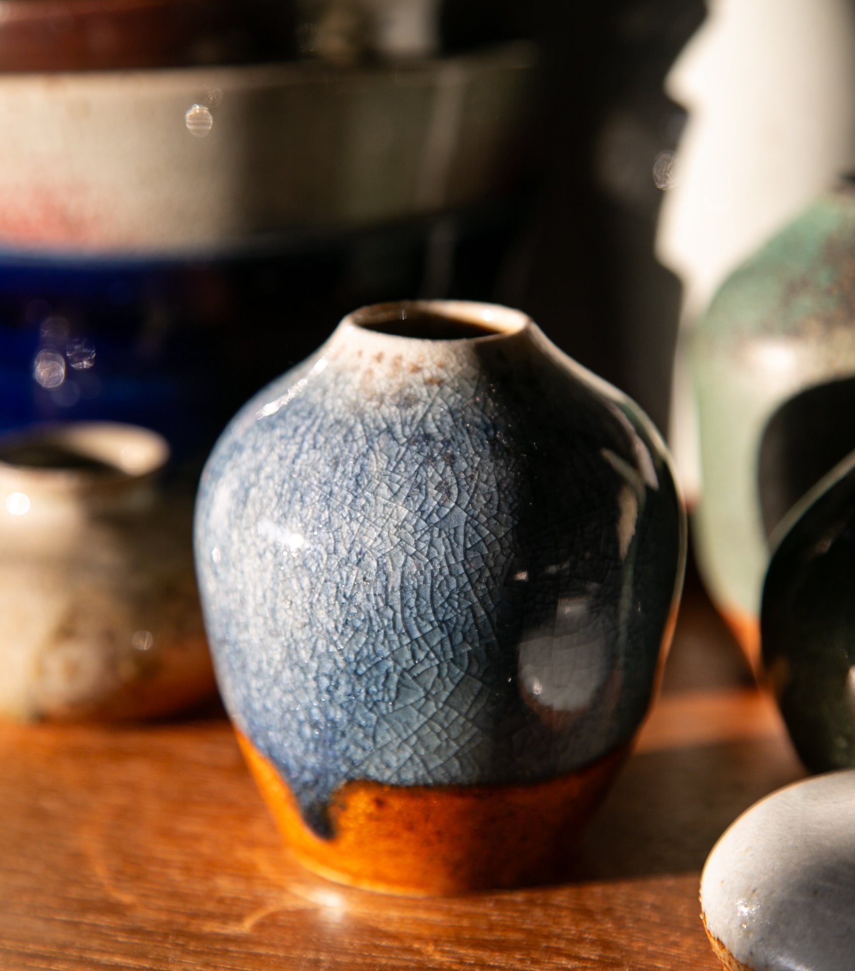 Crystal blue rounded vase